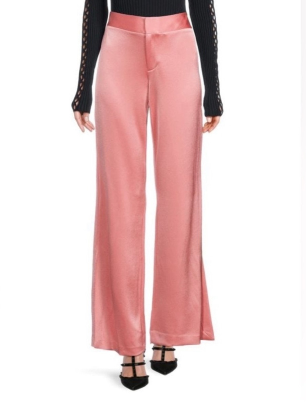 Alice + Olivia Dusty Rose Satin Wide-Leg Pants